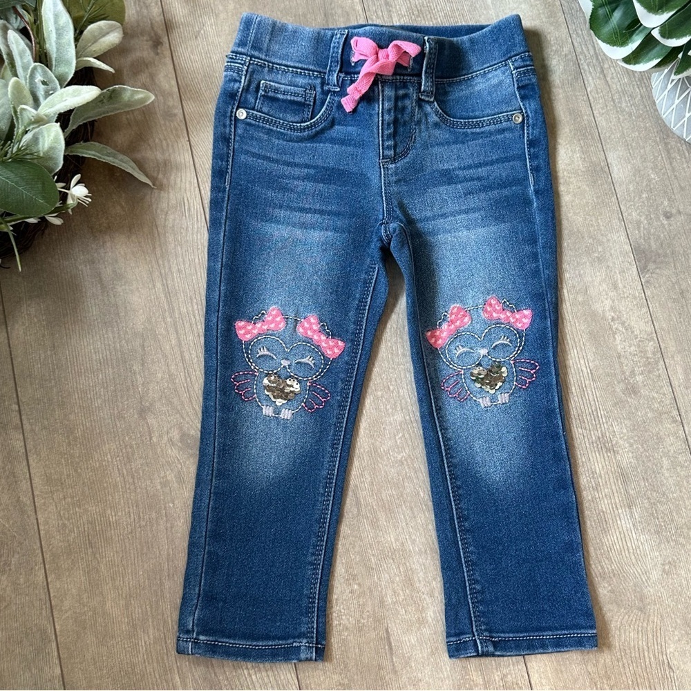 Y2K Toddler Girl Denim Embroidered Pull on Jeans Like New Berkley Jensen